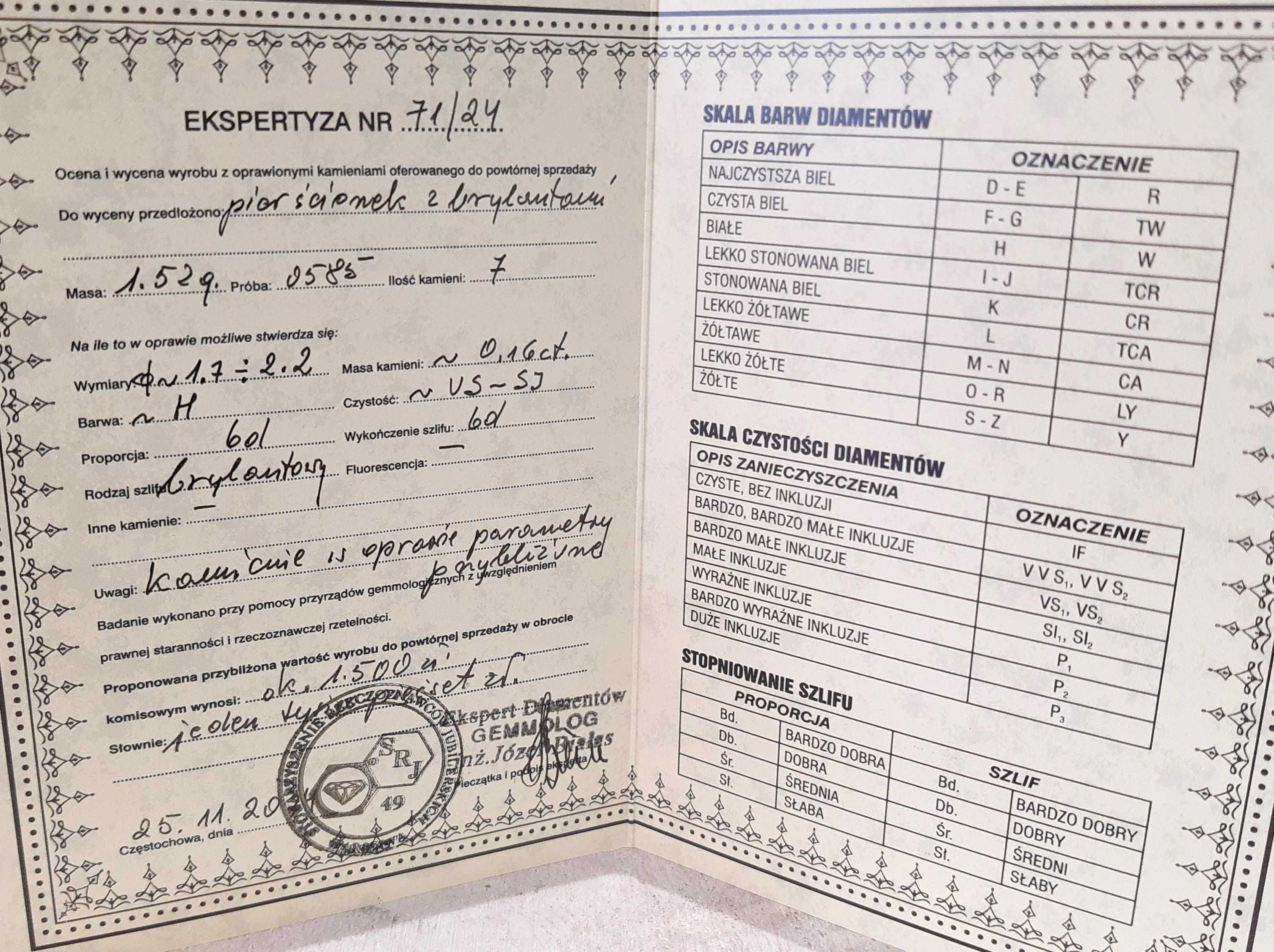 Złoty pierścionek z brylantami p.585/1,52g