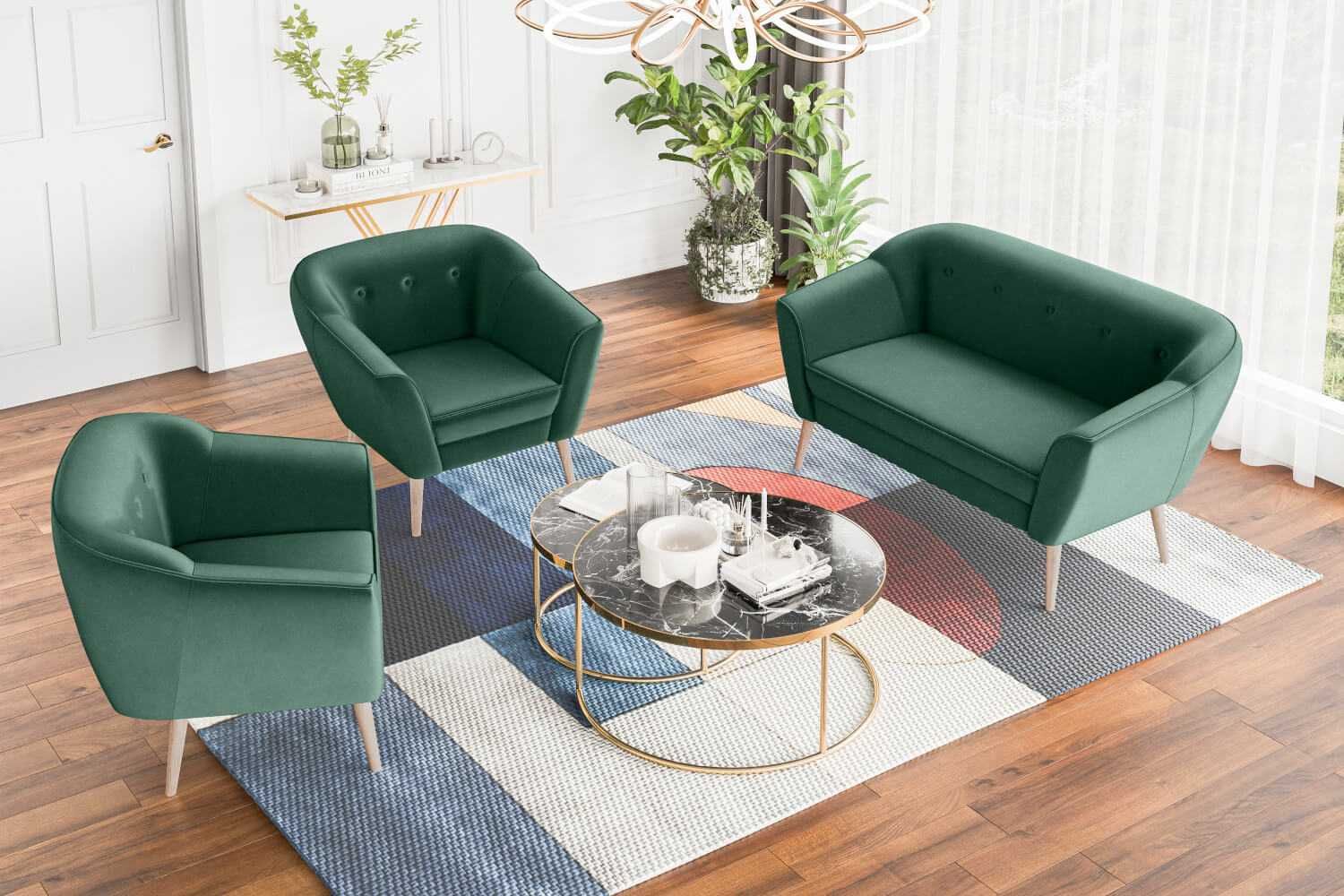 Sofa w stylu skandynawskim na drewnianych nóżkach do salonu DIMA