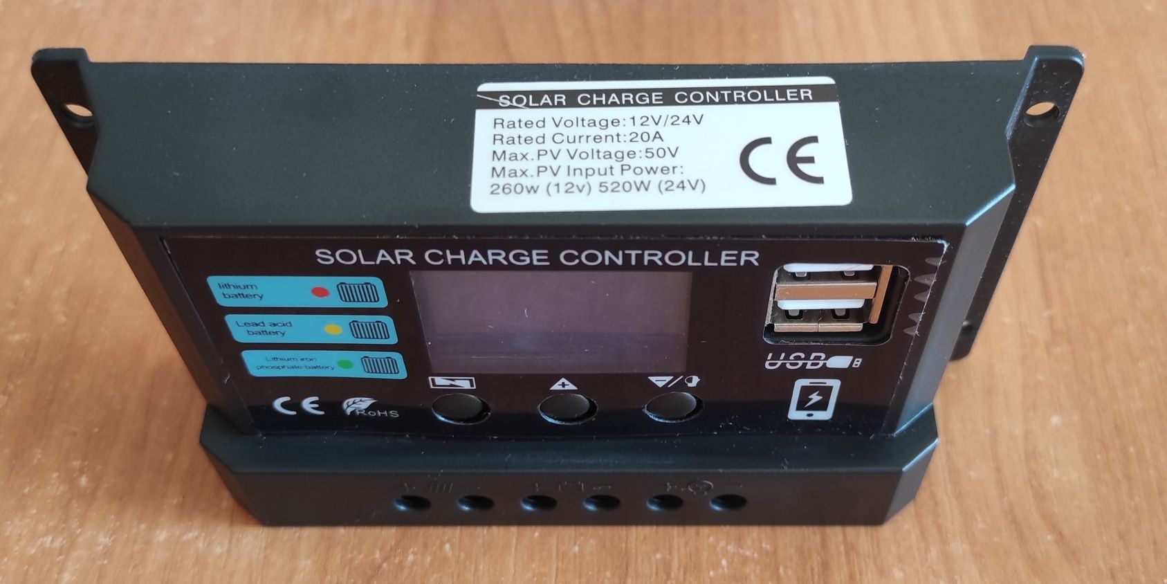 Контроллер солнечных панелей 20А 12/24V ЖК-дисплей USB, ШИМ