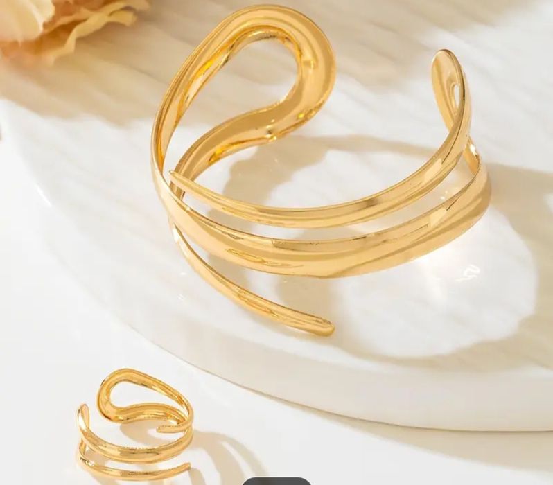 Conjunto em aço anel e pulseira ajustáveis