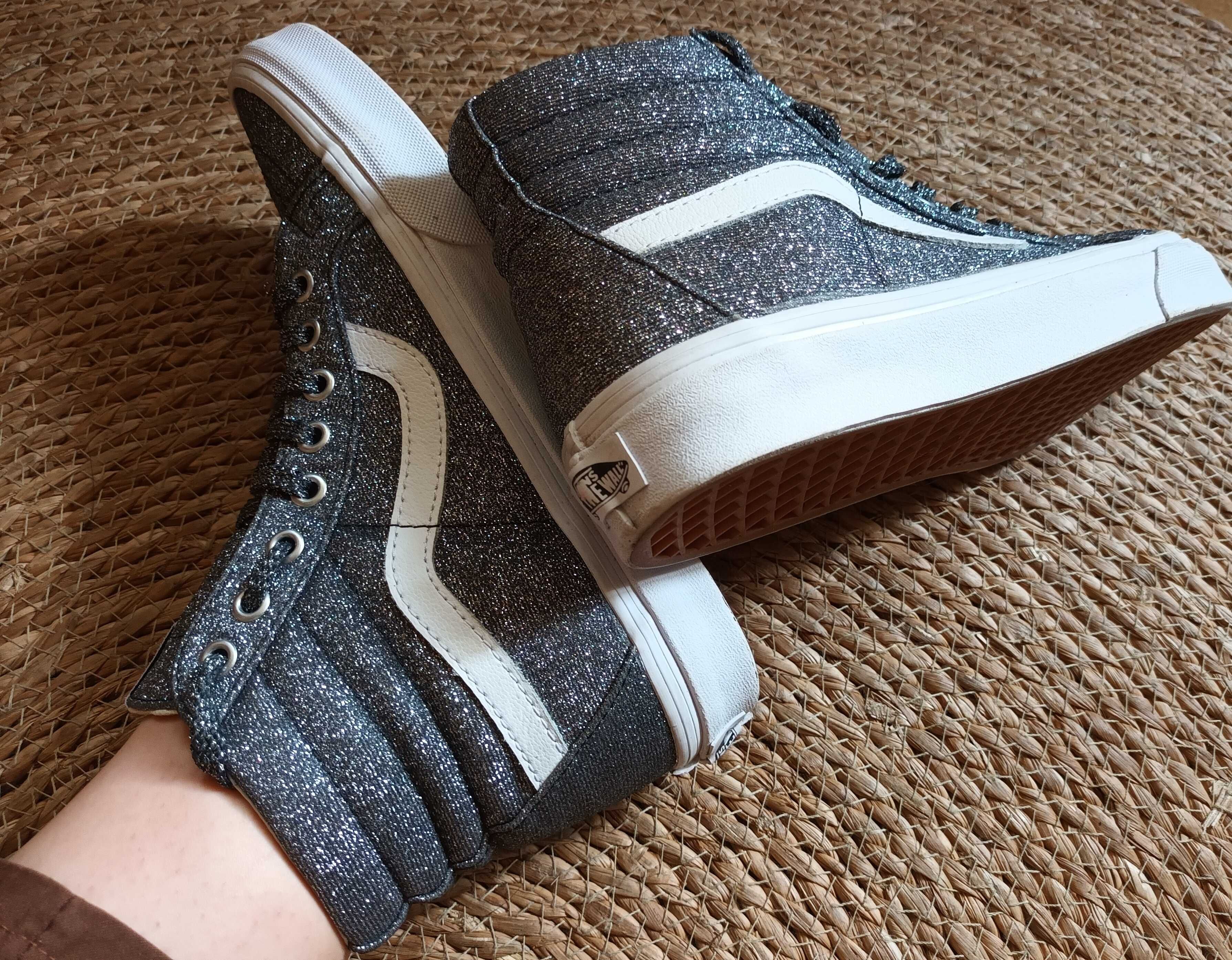 VANS old skool trampki wysokie brokatowe srebrne j.nowe r.38,5
