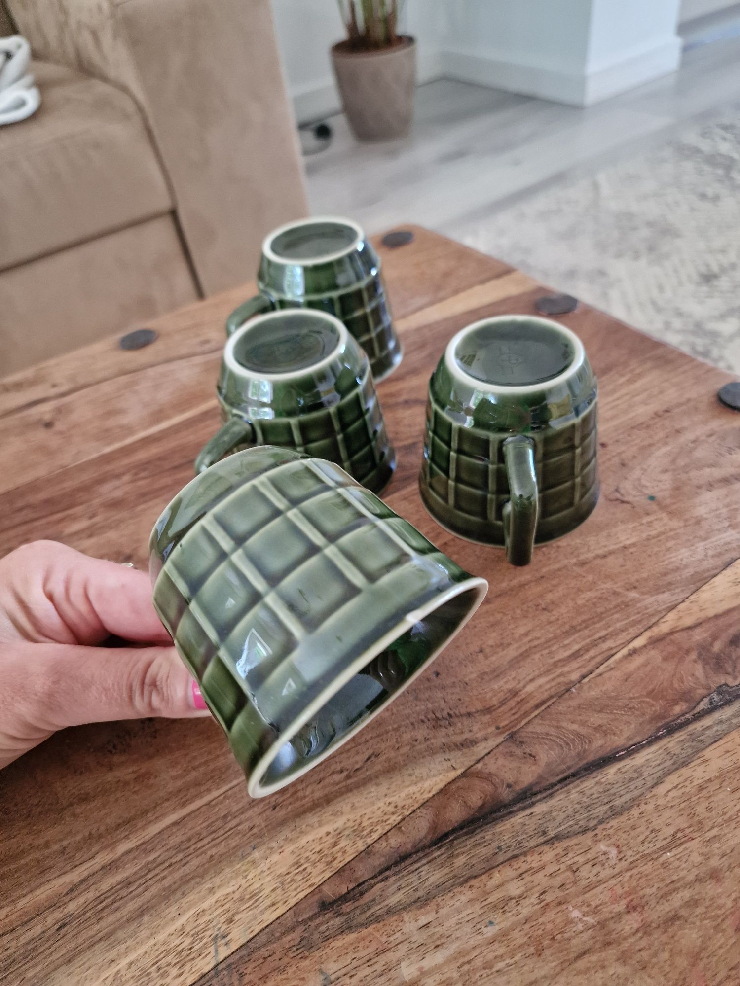 4 filiżanki kubki zielone Pruszków vintage retro prl