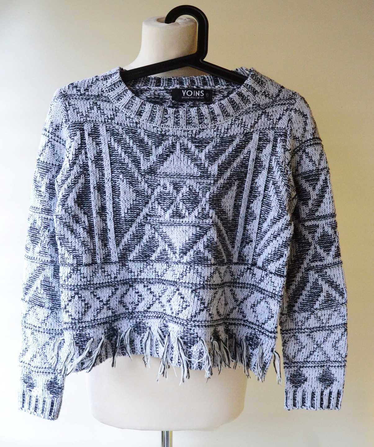 Sweter Wzory Aztec Frędzle 134 cm 9 lat Yoins