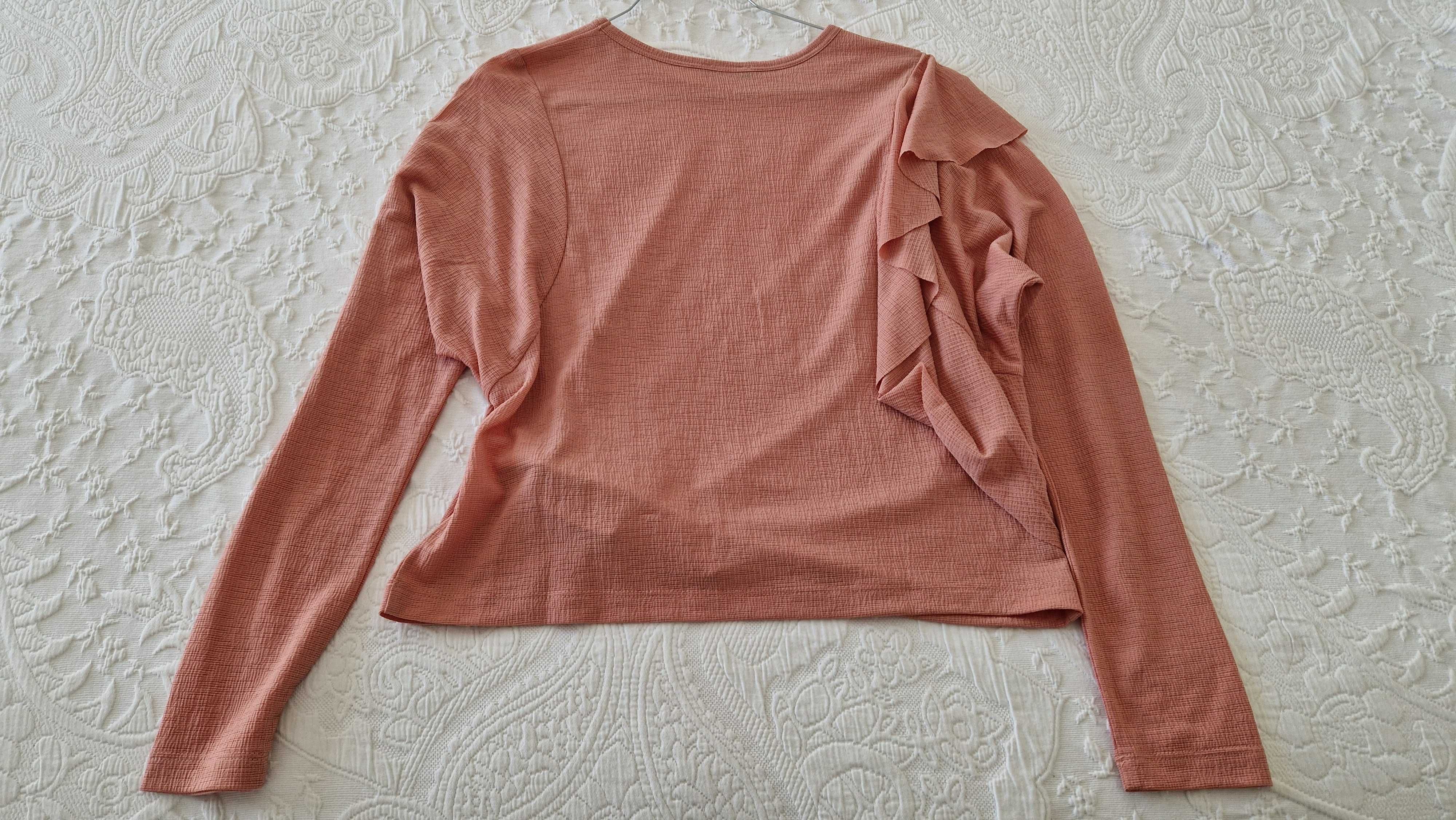 Blusa rosa, managa comprida, Zara, tamanho S