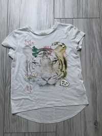 Bluzka T-shirt, koszulka asymetryczna z tygrysem H&M 134-140, 8-10 lat