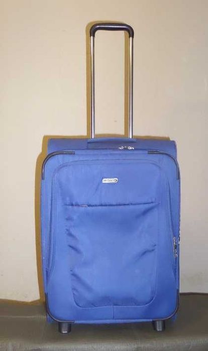 Чемодан тканевый синий, валіза, 2 колеса, размер 60Х40Х24/29 см.