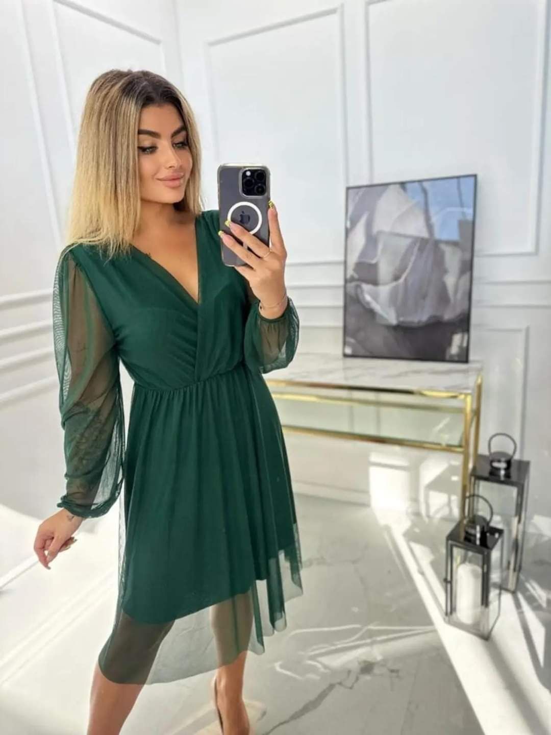 Elegancka sukienka zielona bawełniana siatka s m l xl