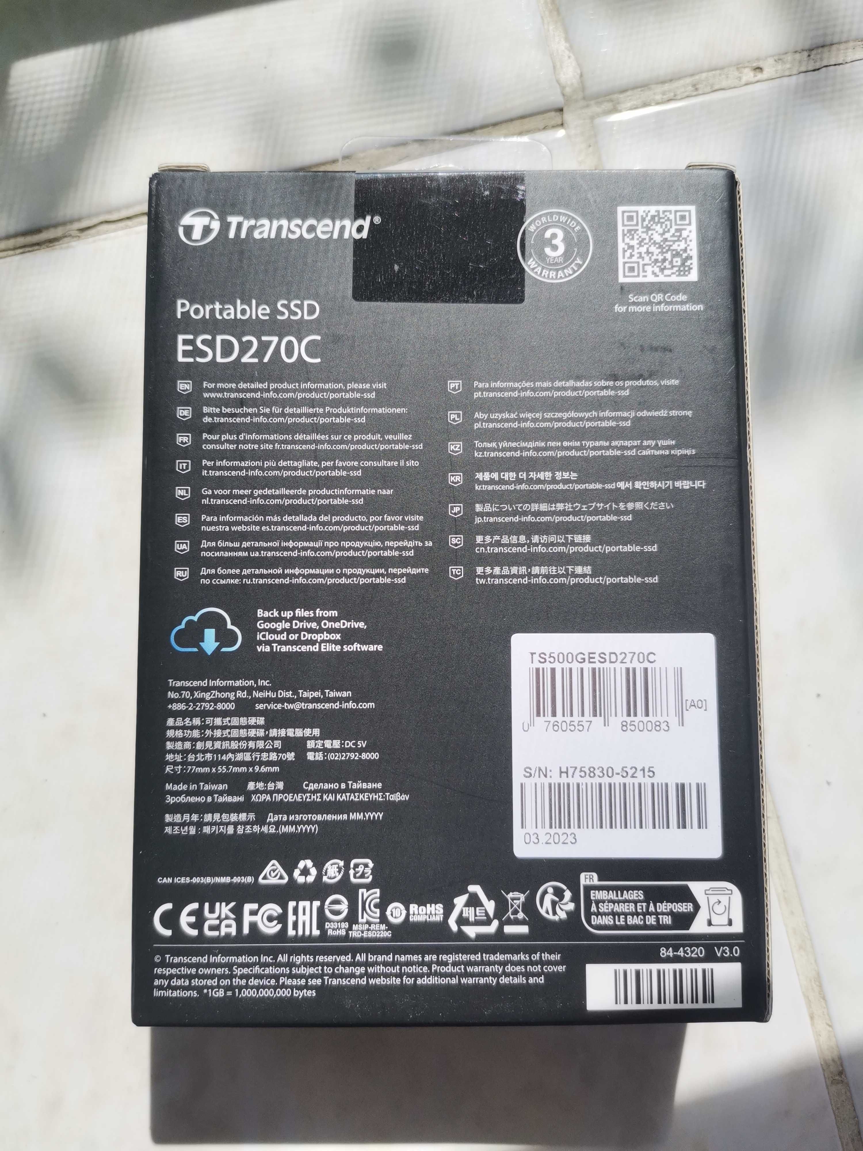 Портативний SSD зовнішній диск Transcend 500GB