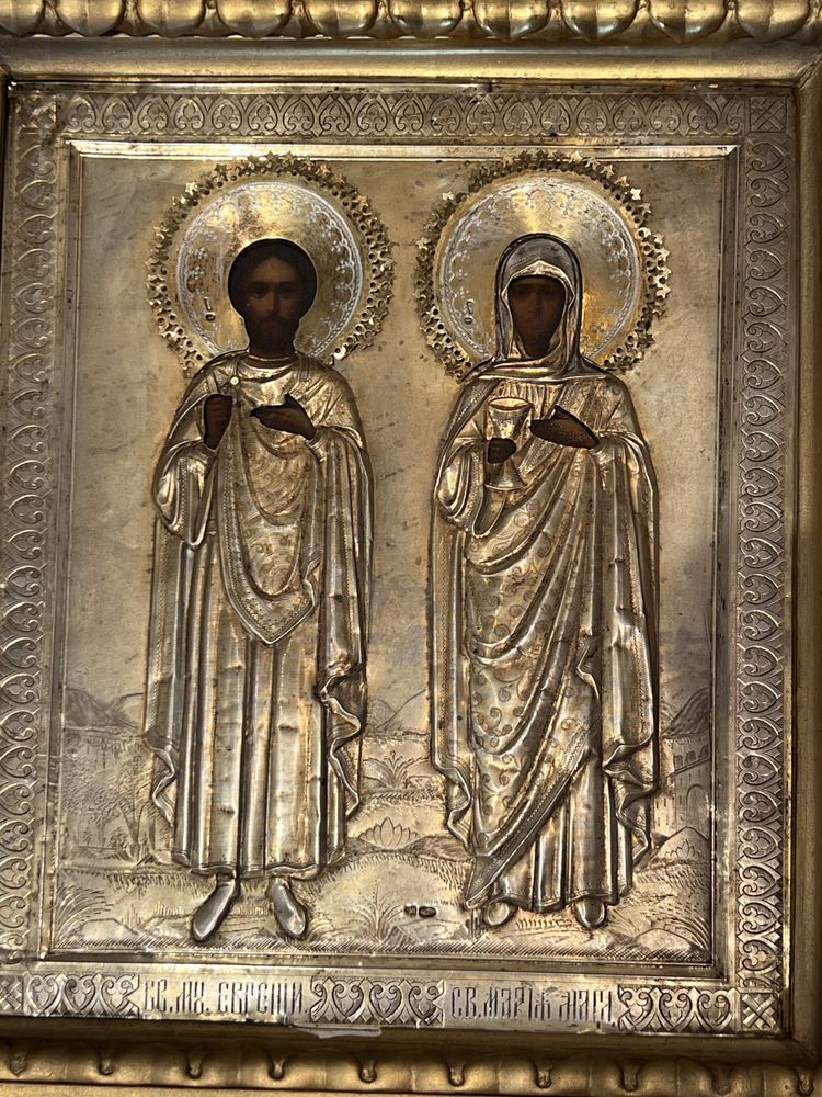Икона Евгений и Мария серебро 84  24х20