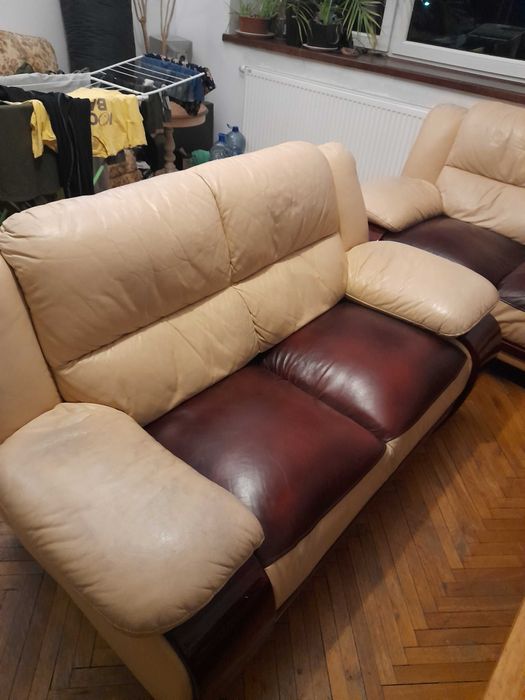 wypoczynek kanapa sofa fotele skóra naturalna 3-2-1