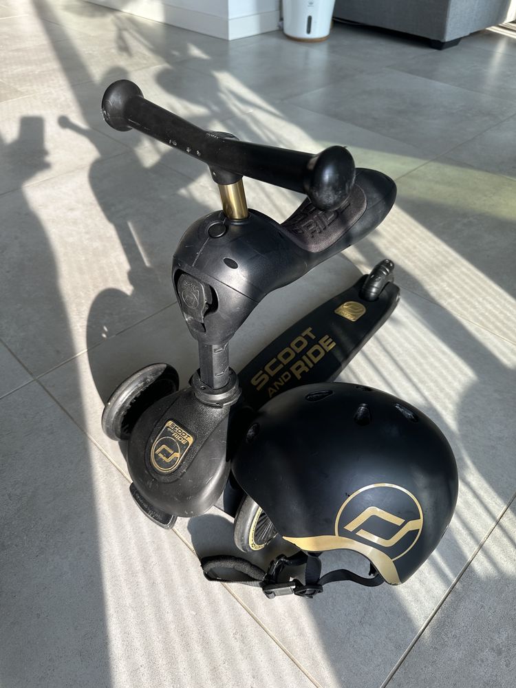 ScootAndRide Highwaykick jeździk i hulajnoga 2w1 GOLD + kask