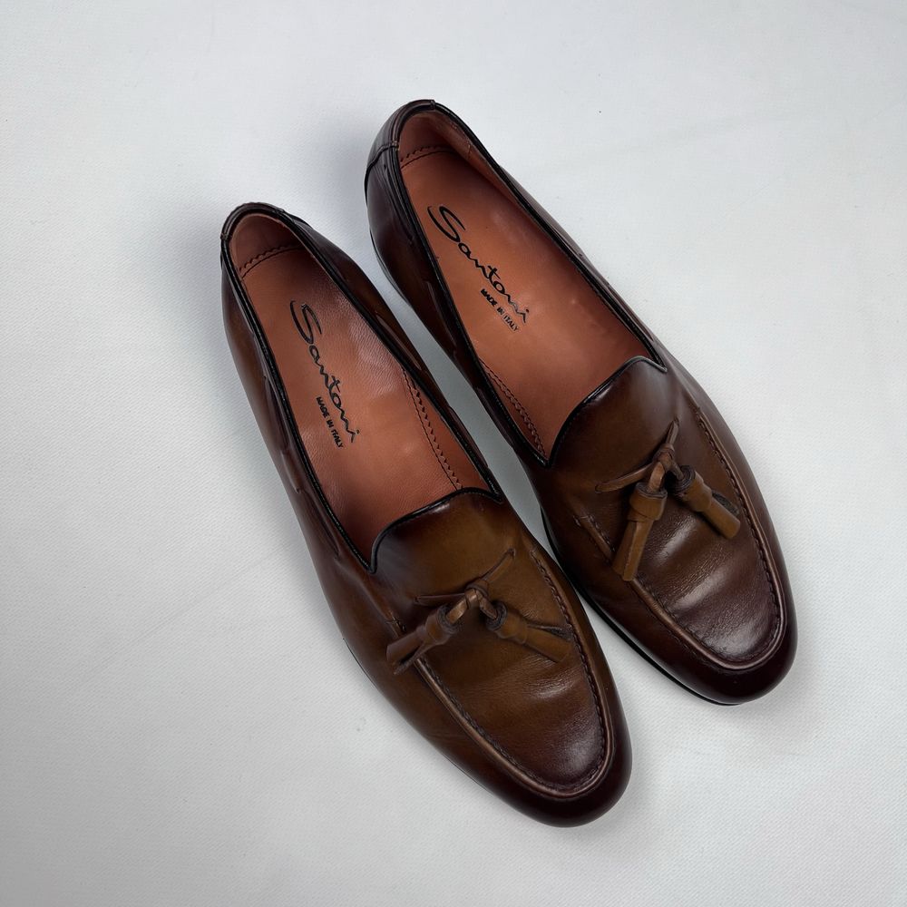 Santoni leather loafers шкіряні лофери туфлі люкс італія