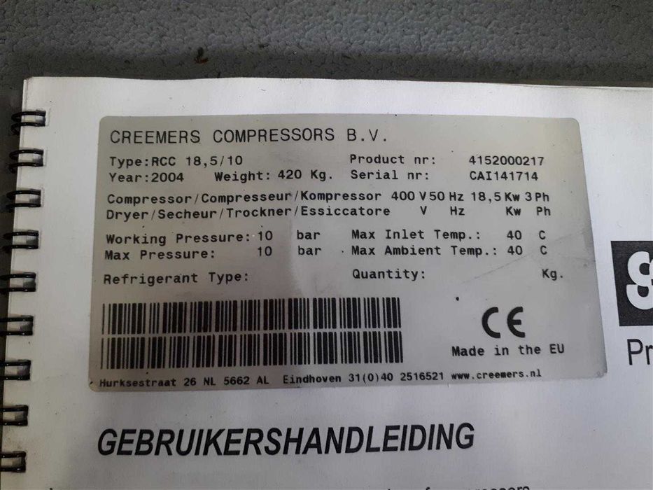 SPRAWNA!Sprężarka śrubowa CREEMERS RCC 18,5/10 18kW 2,65m3/min S005387