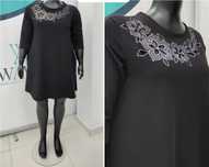 WAWA czarna sukienka tunika Plus size UNI do 50/52 bawełna kryształki