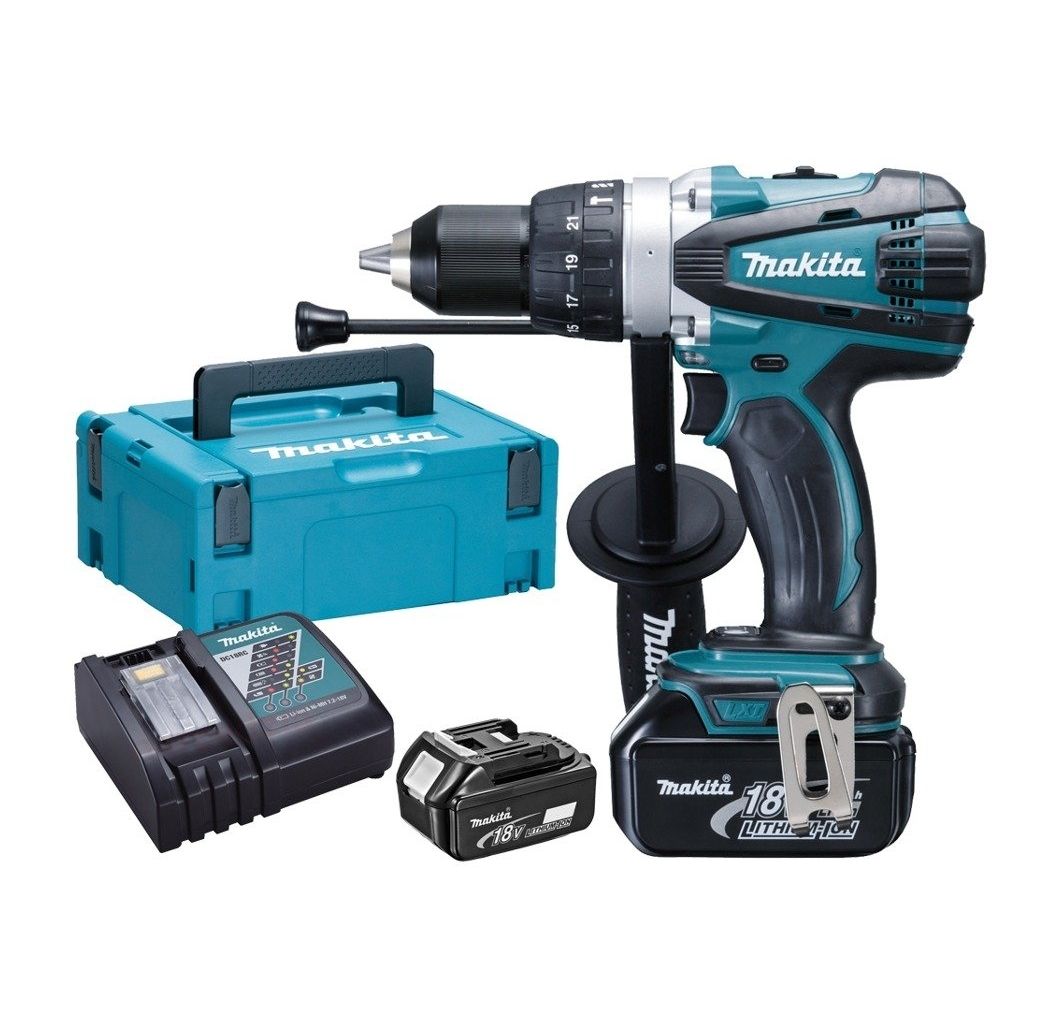 Wiertarko-wkrętarka udarowa 18V 2*5AH Makita DHP458RTJ (zestaw dewalt)