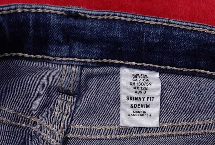 Spodnie jeansowe dżinsowe dziewczęce H&M granatowe r. 128