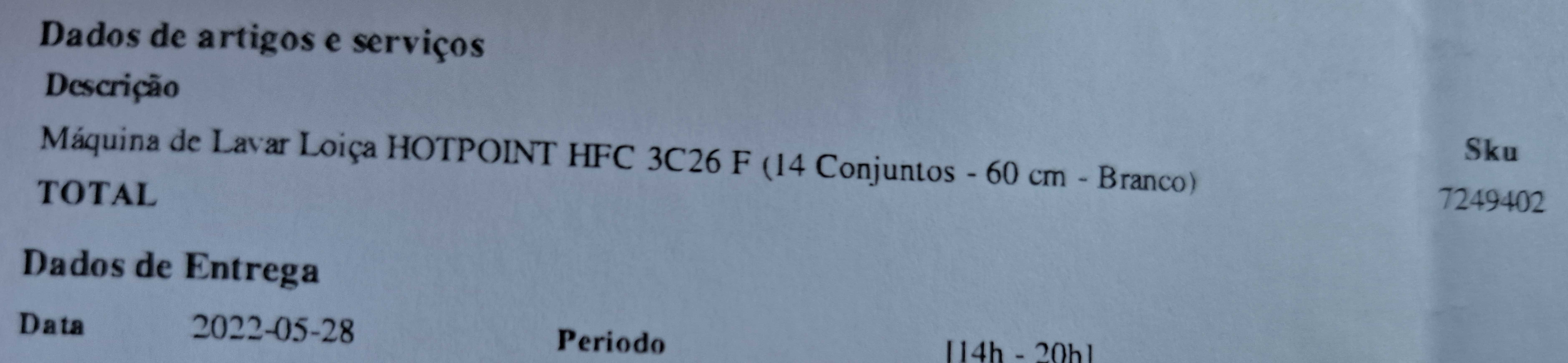 Máquina de lavar loiça Hotpoint HFC 3C26 F com 3 anos