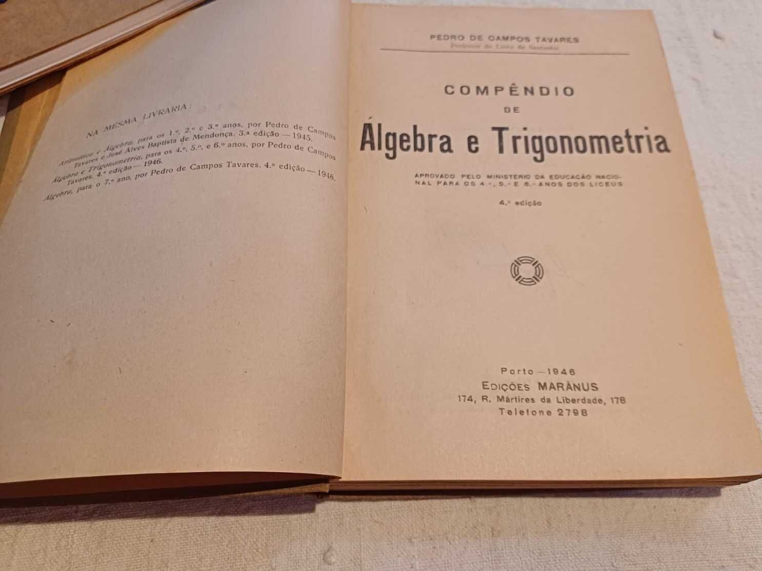 Livro Álgebra e Trigonometria para o 2º ciclo, P. Campos Tavares, 1946