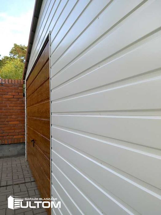 Garaż 5x7m dwuspadowy grafit drewnopodobny podbitka premium