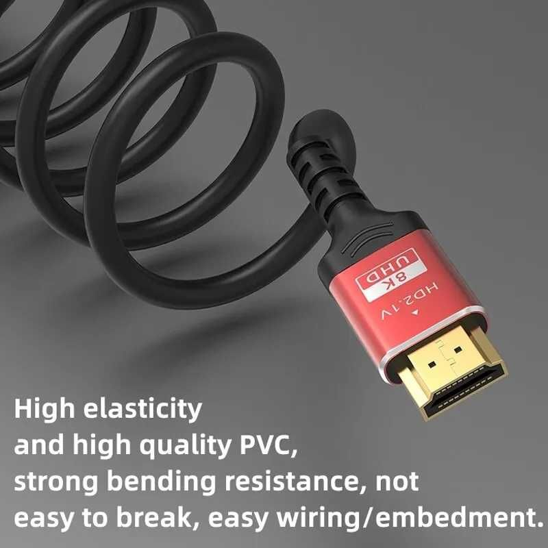 Kabel 2x HDMI 2.1 przesył danych do 8K o długości 1m czerwone końcówki