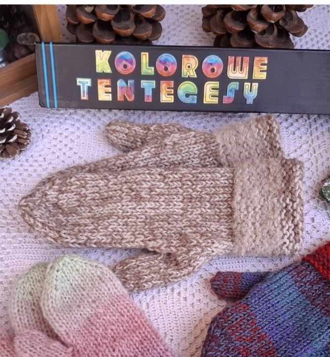 Rękawiczki handmade wełniane, melanż , beże