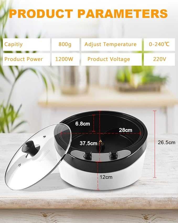 Maszyna do Prażenia Ziaren Kawy Palnik 1200W elektryczny 800g palarnia
