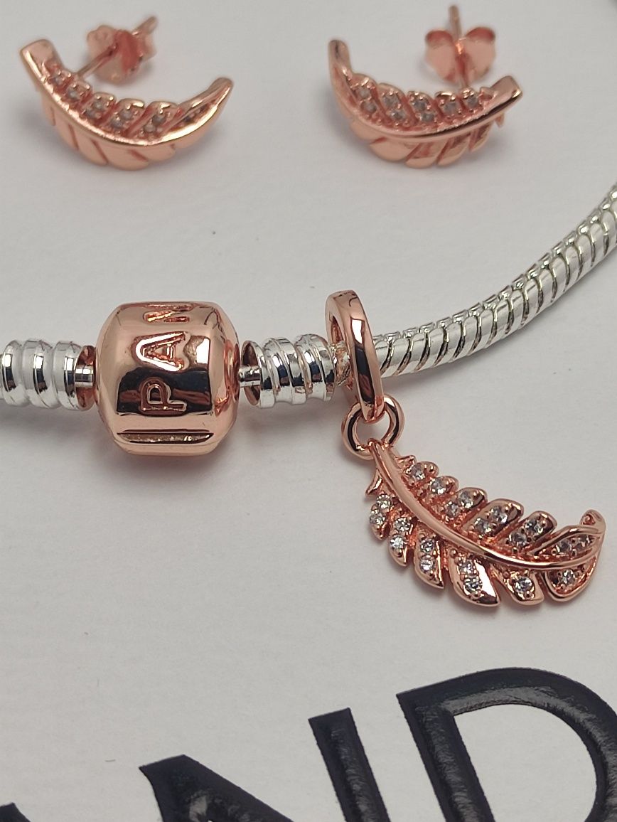 Komplet biżuterii srebrnej S925 ALE pozłacanej różowym złotem
