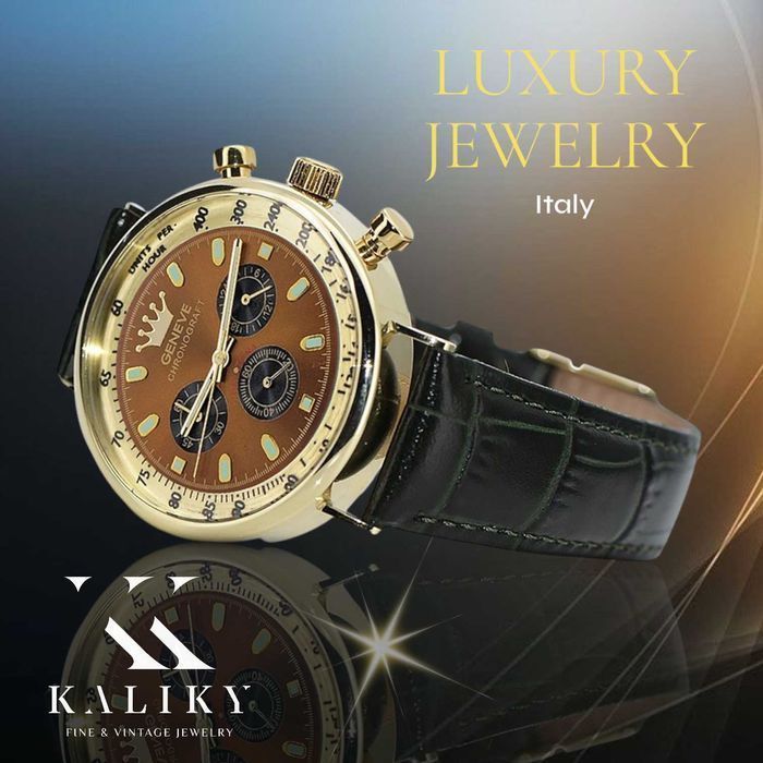 Złoty elegancki zegarek na pasku męski 14k Geneve mw012y-br Warszawa