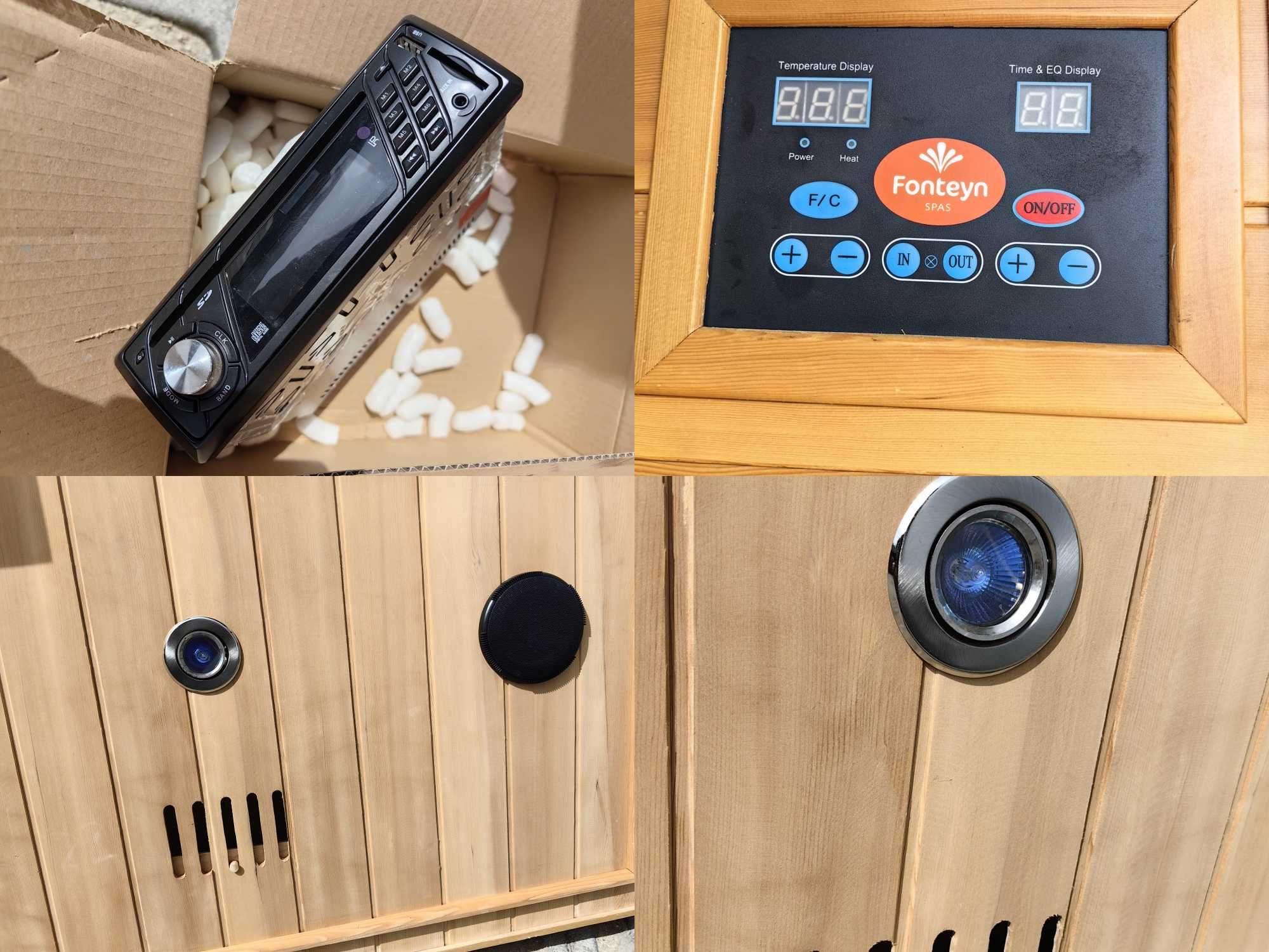 Sauna kabina infrared podczerwień 220V 2os LED RADIO GŁOŚNIKI szklana