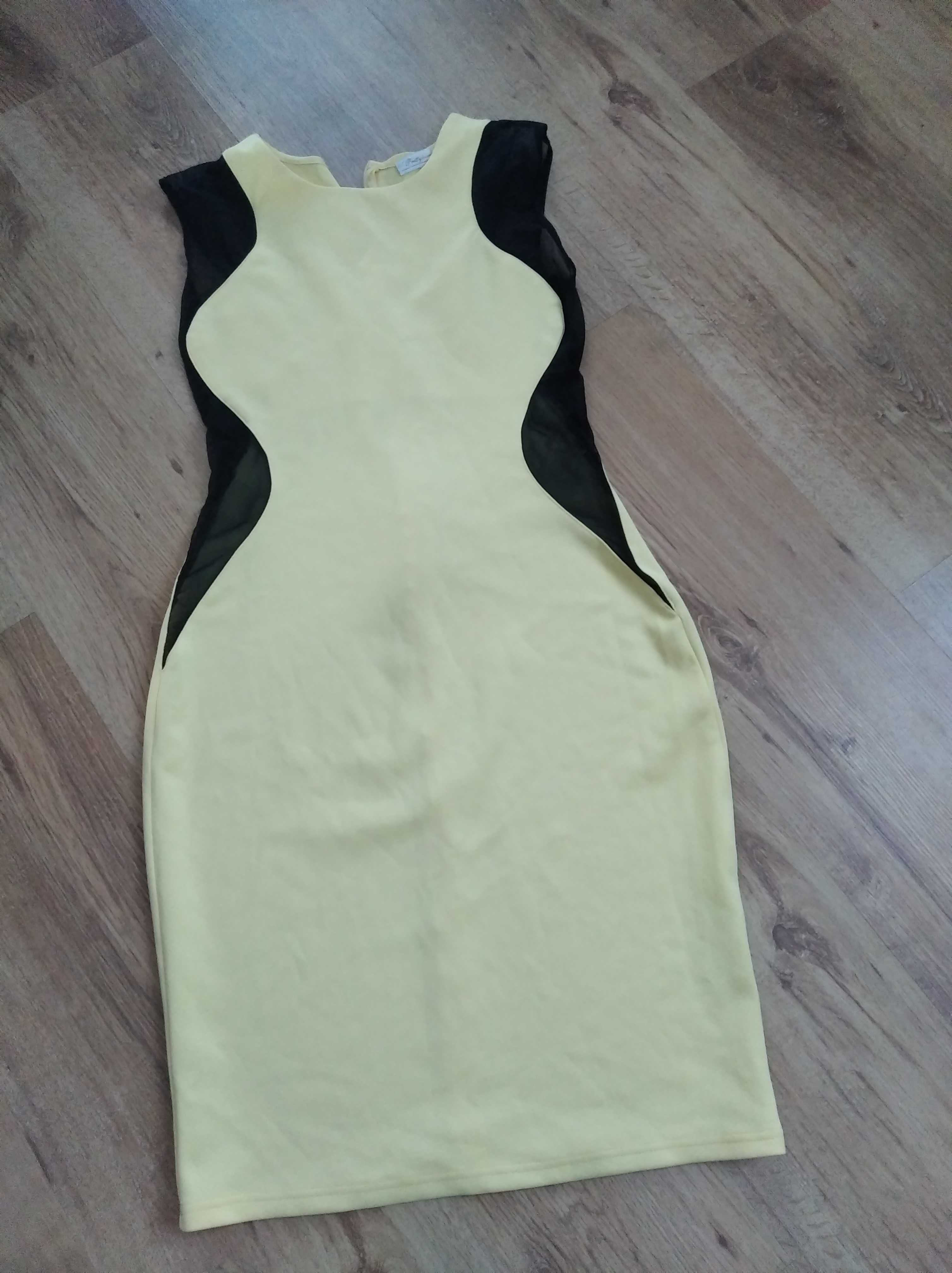 Żółta , letnia sukienka ze wstawkami ze siateczki