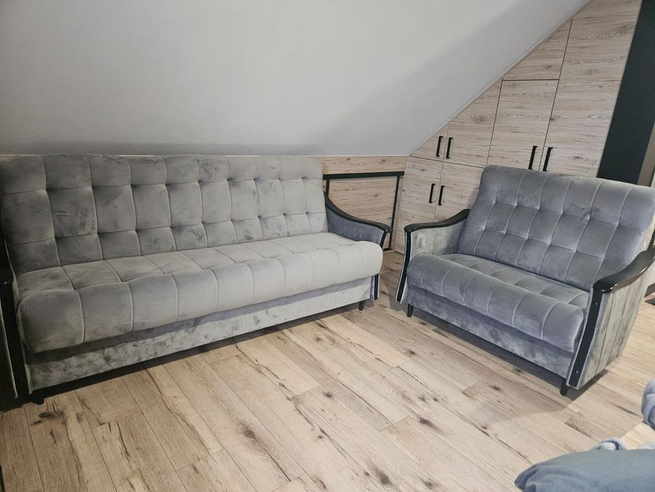 Wypoczynek kanapa + sofa kolor szary wygodny