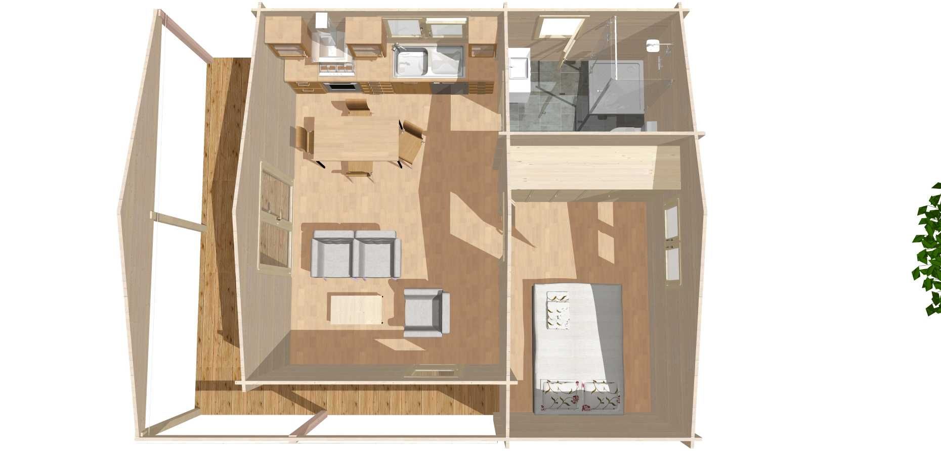 T1 "SIMPLES" total 46m² - interior 30m² Casa de madeira Pré fabricada