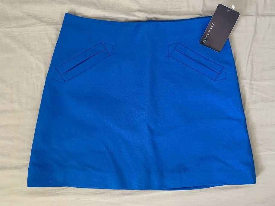 Spódnica ZARA mini z kieszeniami NOWA roz.M niebieska
