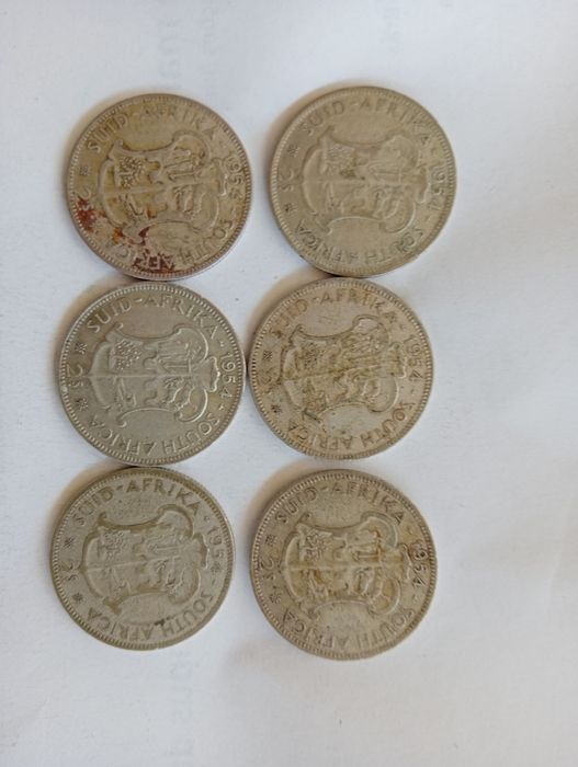 6 moedas prata África Sul 1954