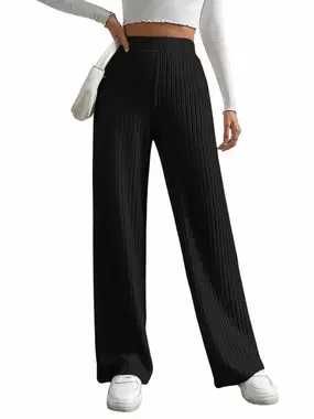 Spodnie damskie prążek czarne S SZEROKIE