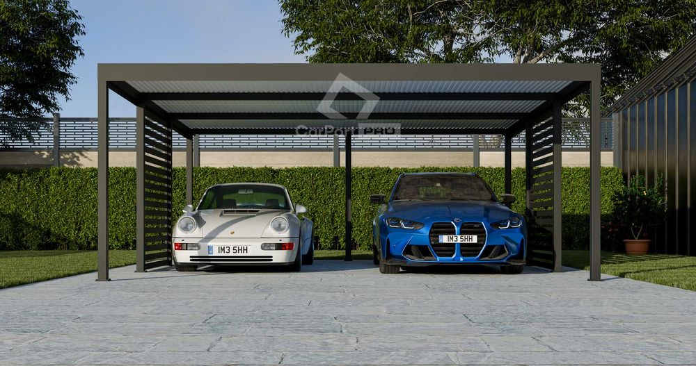CarPort PREMIUM - wiata samochodowa 6x5 - antracyt - zabudowa  CP108