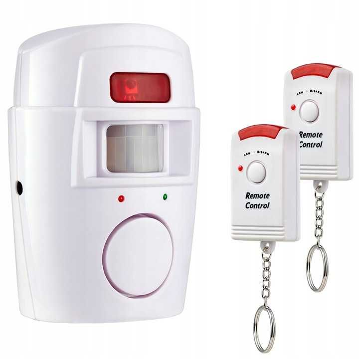 ALARM BEZPRZEWODOWY CZUJNIK Ruchu 105dB + 2 PILOTY-dom,działka garaż-