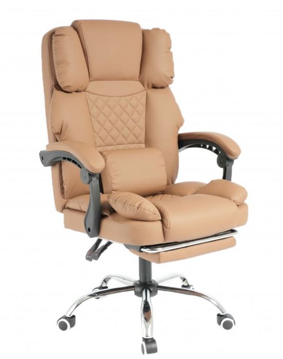Fotel obrotowy biurowy PRESTIGE masaż USB podnóżek ecoskóra cappuccino