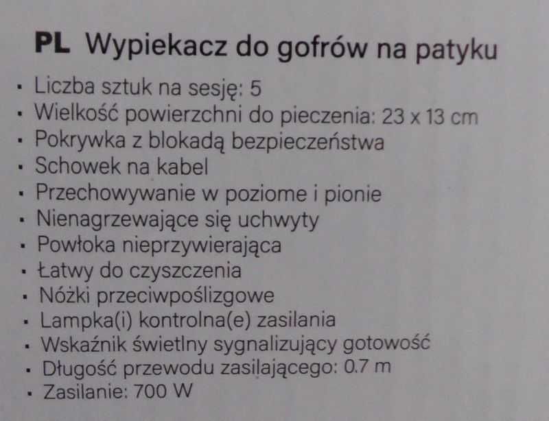 Gofrownica Wypiekacz gofrów na patyku  5 sztuk Princes