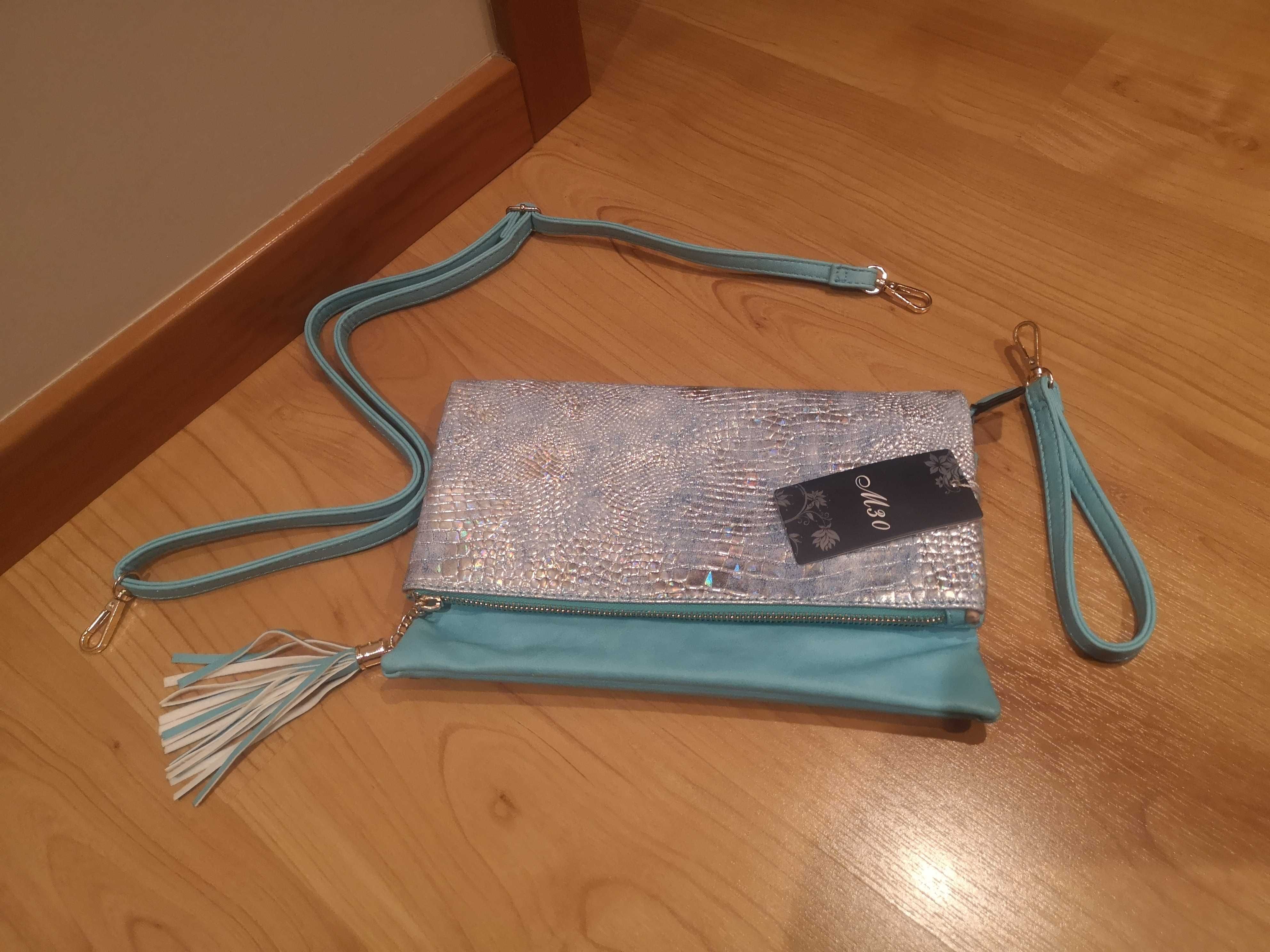 Bolsa azul e prateada, nova, diversas formas de usar, com 2 alças
