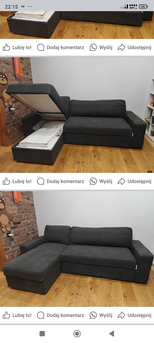 Narożnik z funkcją spania, materiały na zamku