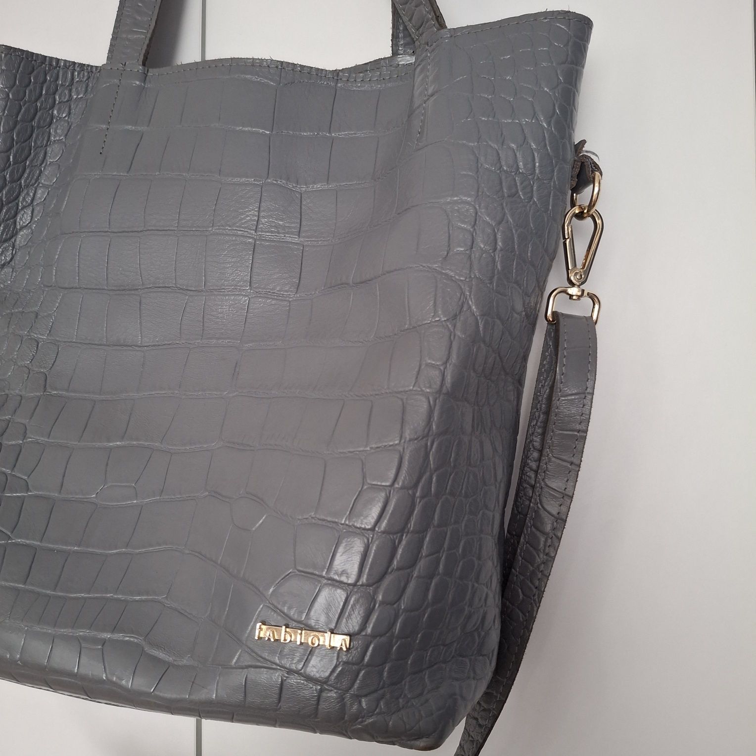 Torebka shopper Fabiola Skóra szara croco