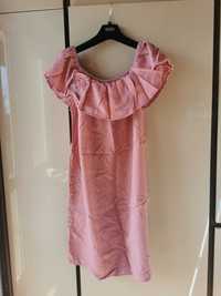 BODYFLIRT różowa sukienka hiszpanka z haftem 44 XXL tencel