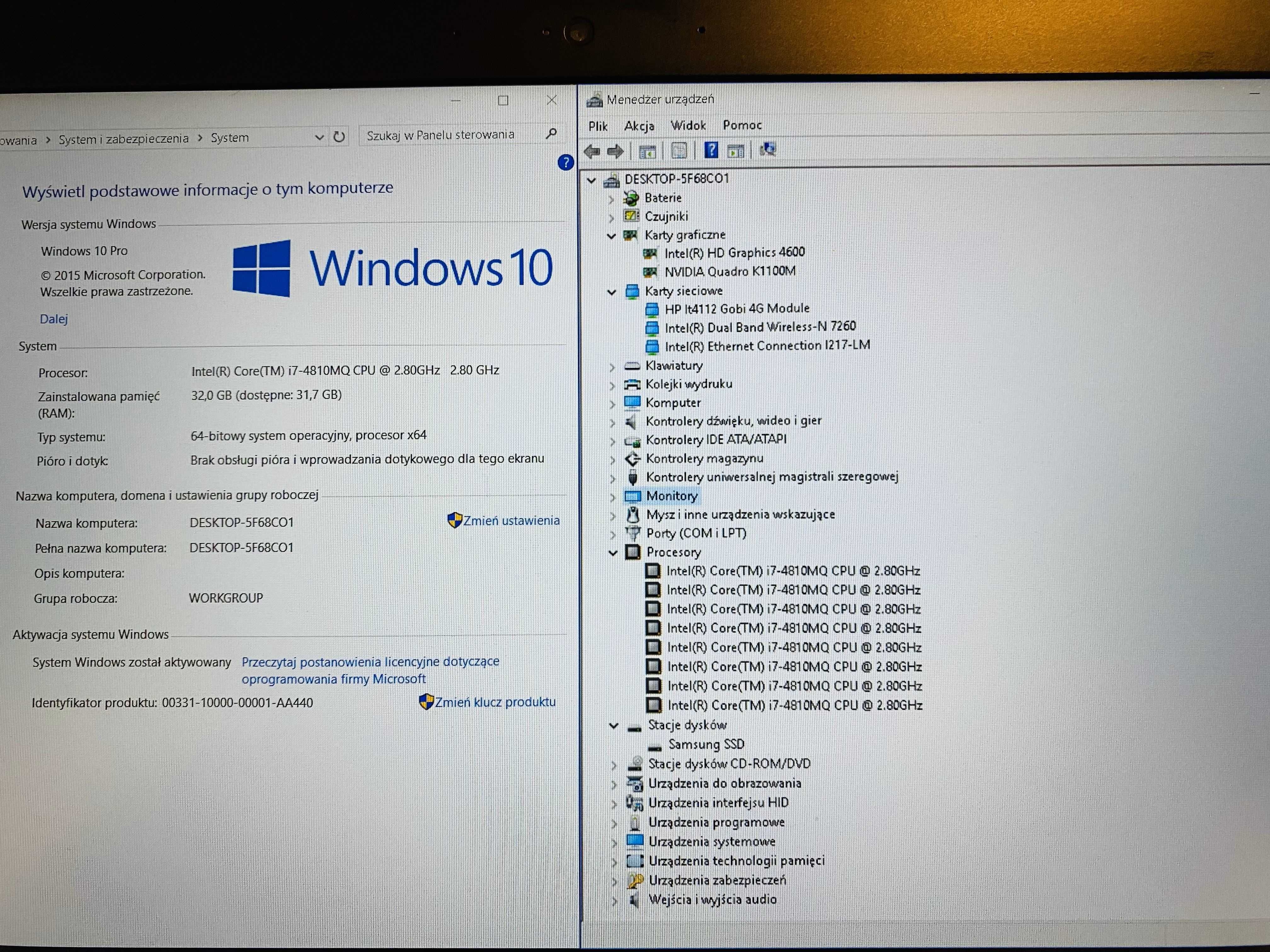 HP zBook Intel i7 8x3.8Ghz, 32Gb Ram, SSD, Nvidia, FullHD, LTE, podświ