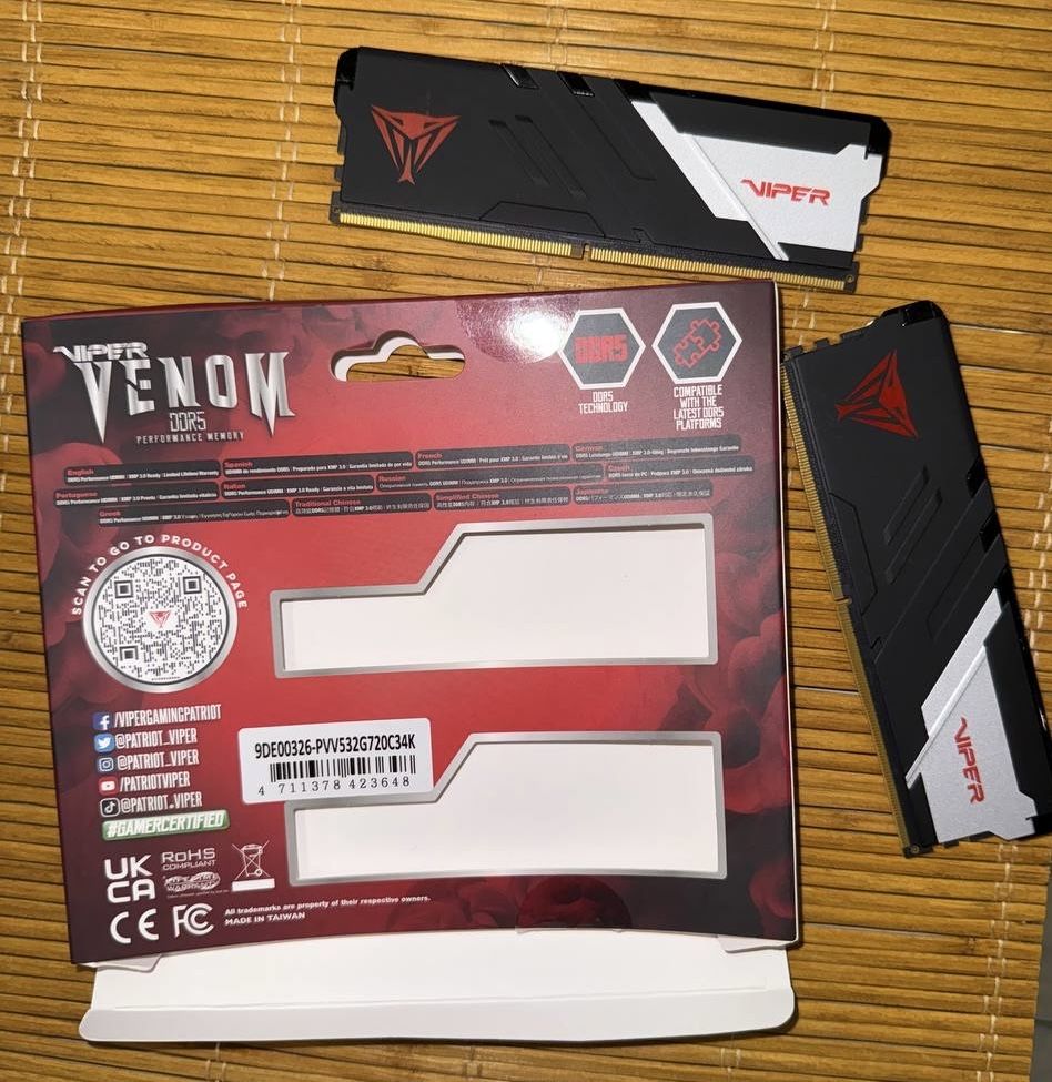 ОЗП Patriot Viper Venom DDR5‑7200 32 GB (2×16) PVV532G720C34K