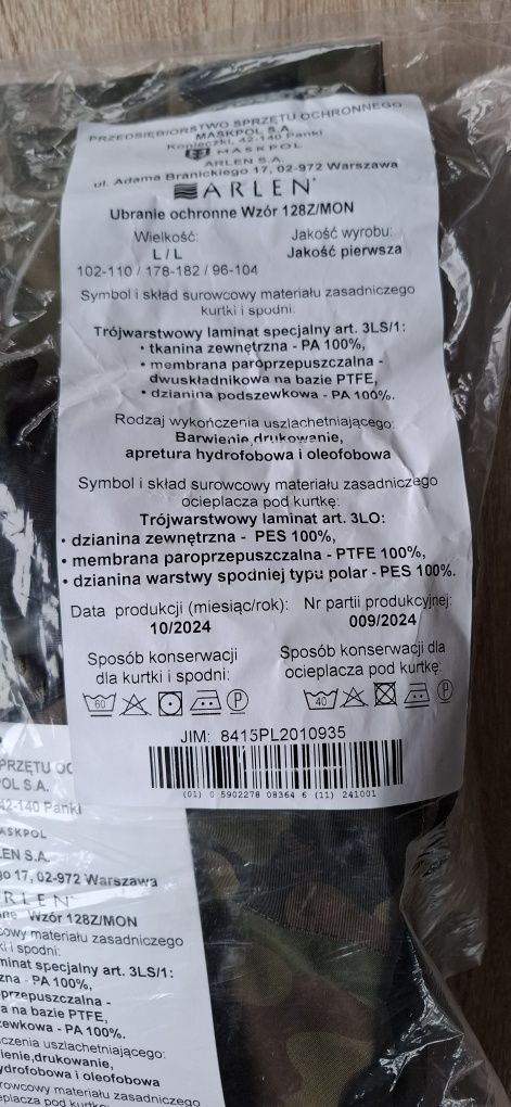 Ubranie ochronne Wzór 128Z/MON 2024 Gore-Tex Komplet 3 częściowy Nowy