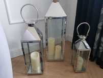 KOMPLET Lampion metalowy, chrom + szkło, Home and You