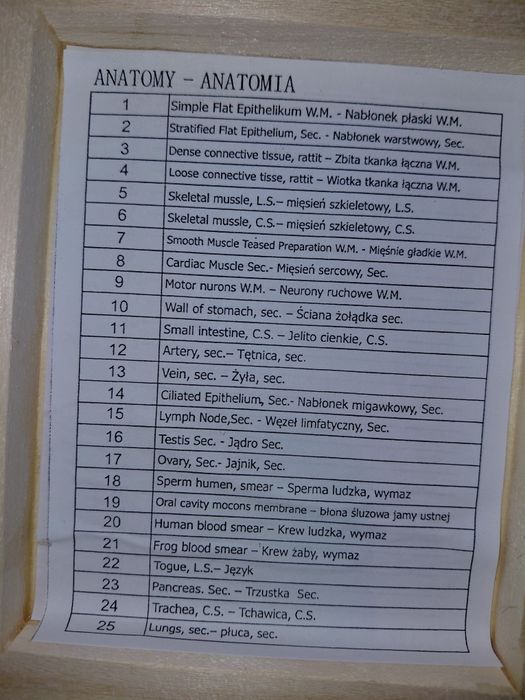 Anatomia preparaty mikroskopowe 25 sztuk nowe