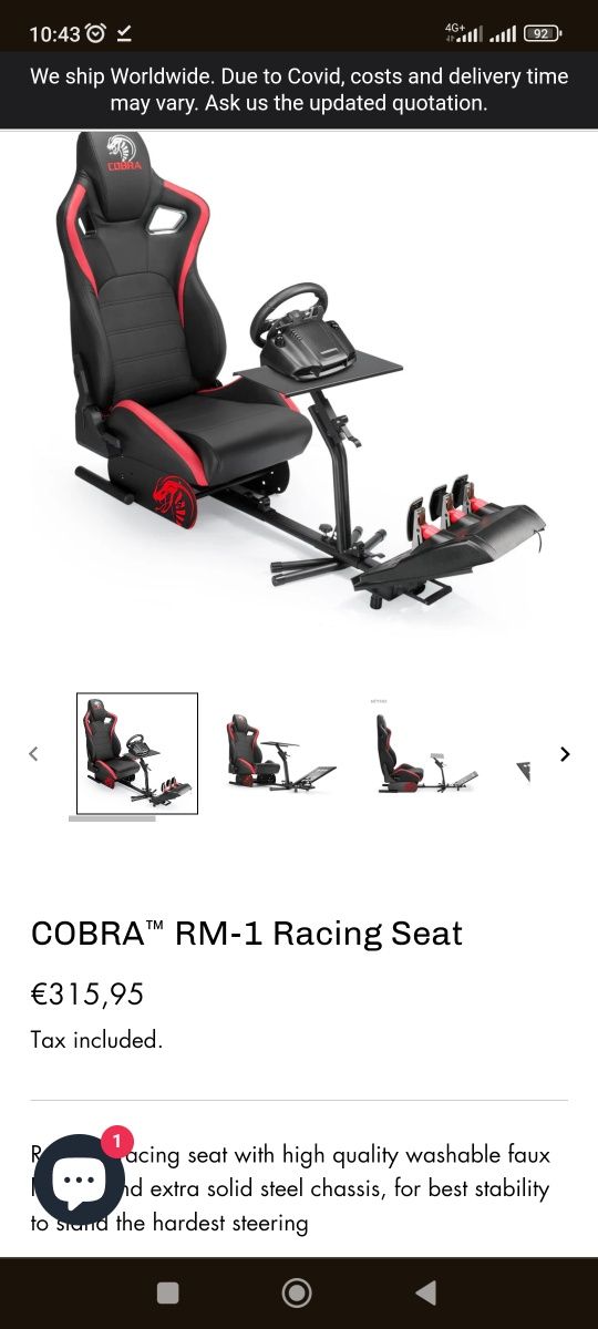 Racing Cockpit ( Cadeira + volante)