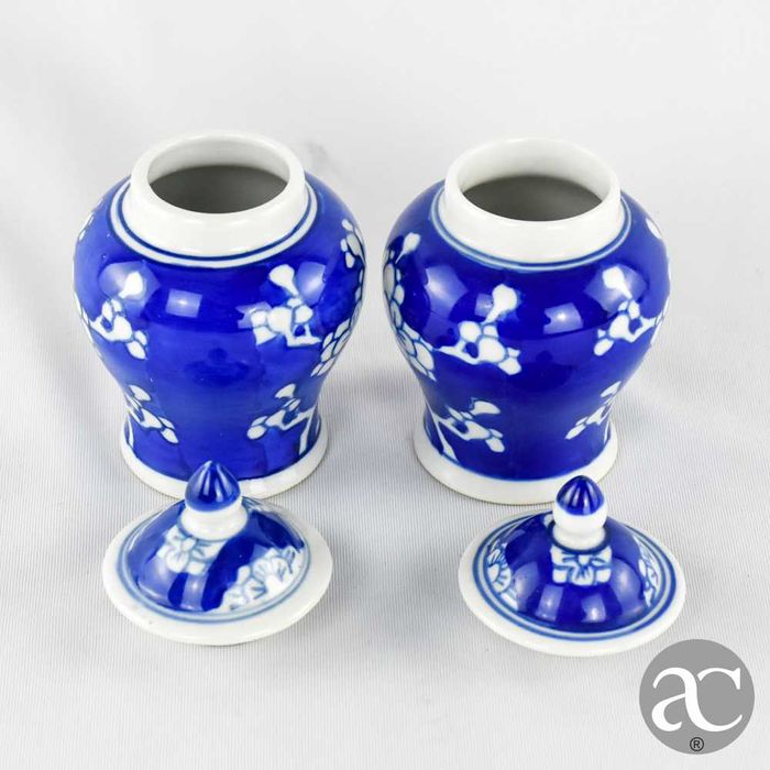 Par de pequenos potes Porcelana da China, Decoração Flor de Amendoeira